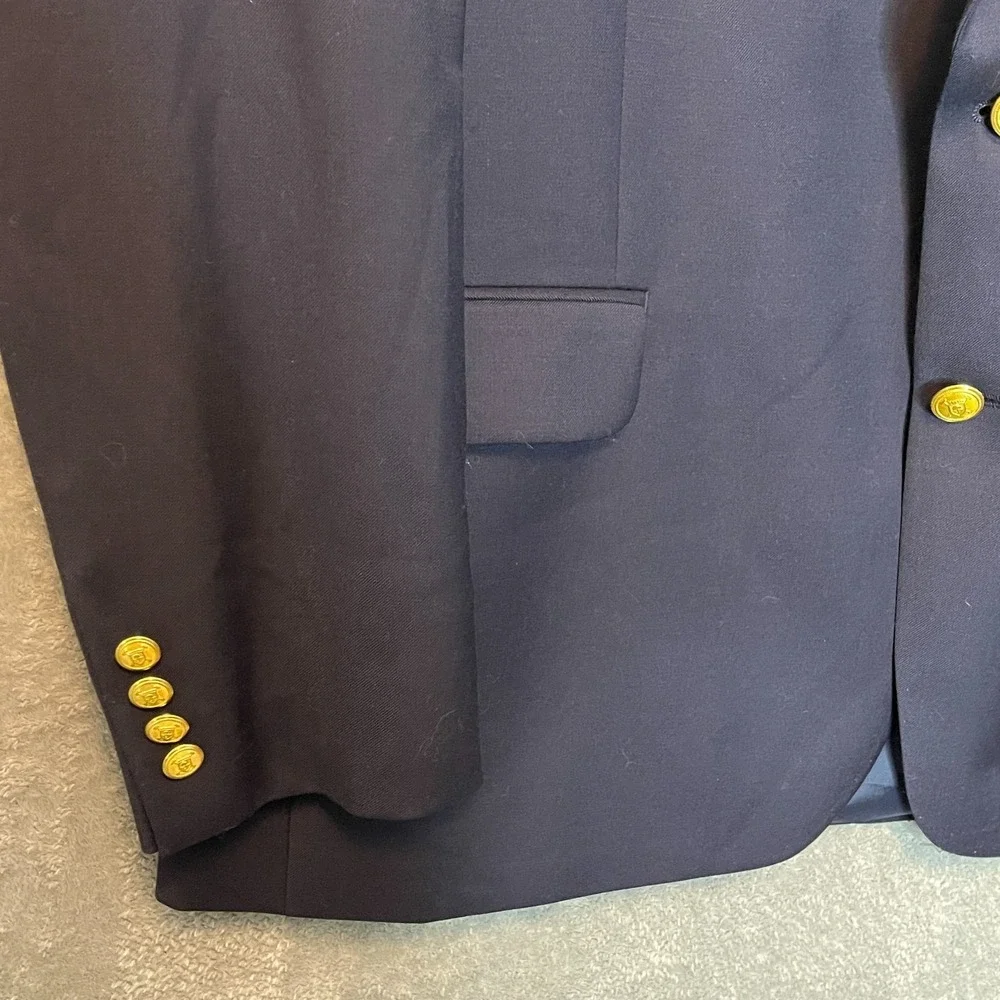 Lauren Ralph Lauren Navy Gold Wool Blend Blazer Jacket Mens 46R Natural Stretch